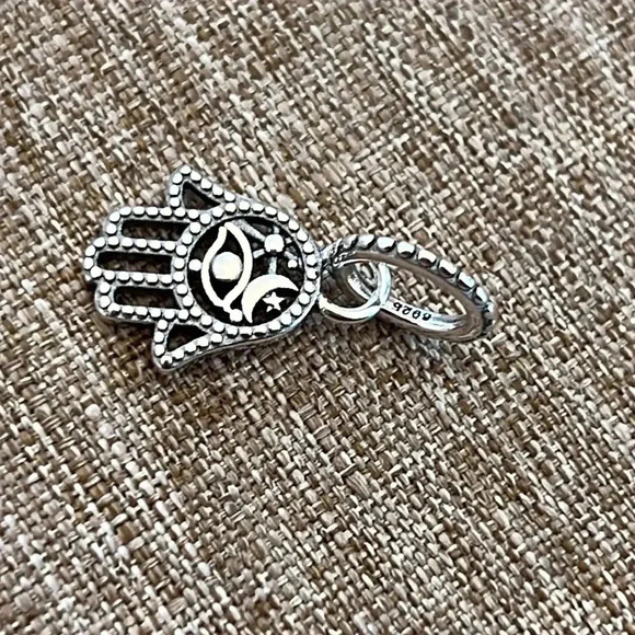 S925 Stamped Sterling Silver Hamsa Hand Charm - Picture 3 of 5